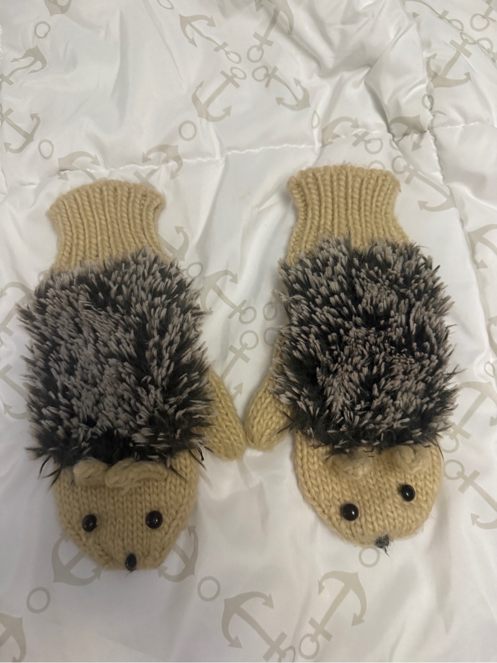 Beige Hedgehog Knit Kids Mittens - Unbranded